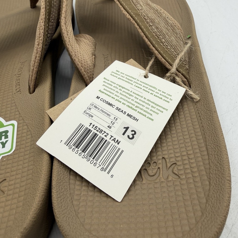 Sanuk Cosmic Seas Mesh Flip Flops Mens Sz 13 Tan Brown Thong Sandals 1152872 NWT - Picture 11 of 11